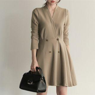 Long-sleeve Double Breasted A-line Mini Dress