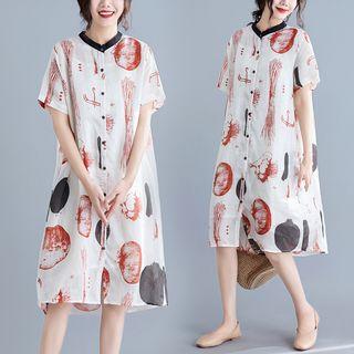 Print Short-sleeve Shirtdress Color - L