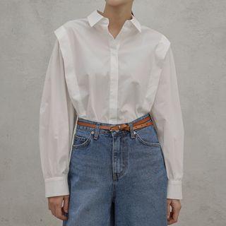 Balloon-sleeve Hidden-button Shirt White - One Size