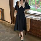 Puff-sleeve Dress Black - One Size