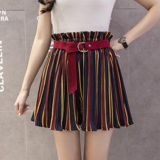 Elastric Waist Striped Pleated Skort