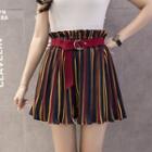 Elastric Waist Striped Pleated Skort