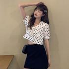 Short-sleeve Dotted Cropped Shirt