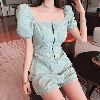 Short-sleeve Wide-leg Denim Playsuit