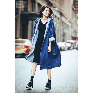 Hooded Washed Denim Coat