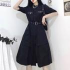 Short-sleeve Cargo Midi Dress Black - One Size