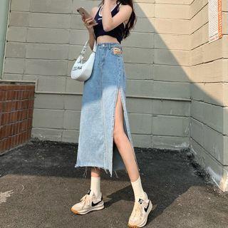 High-waist Side Slit Denim Skirt