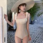 Sleeveless Square Neck Ruched Swimsuit