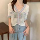 Silk Cutout Knit Cardigan Short-sleeve Top