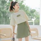 Set : Short-sleeve Lettering T-shirt + Mini A-line Skirt