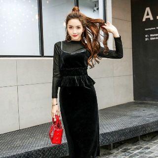 Set: Top + Velvet Dress