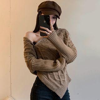Asymmetrical Linen Flower Zip Sweater