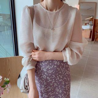 Puff-sleeve Textured Sheer Top Ivory - One Size
