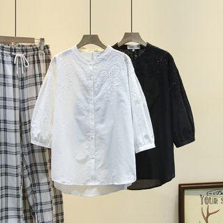 3/4-sleeve Embroidered Button Blouse