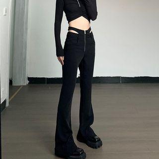 High Waist Zip Flared Pants