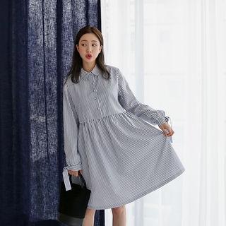 Half-placket Stripe Shirtdress