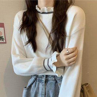 Puff-sleeve Flared-cuff Knit Top
