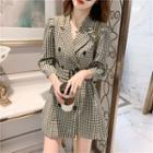 Houndstooth Double Breasted Mini A-line Coat Dress