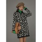 Collared Floral Knit Shift Dress Black - One Size