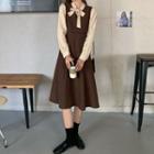 Long Sleeve Corduroy Mock Two Piece A-line Dress