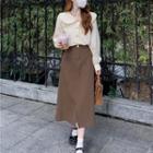 Long-sleeve Sailor Collar Blouse / Midi A-line Skirt