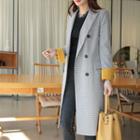 Peaked-lapel Contrast-cuff Checked Coat