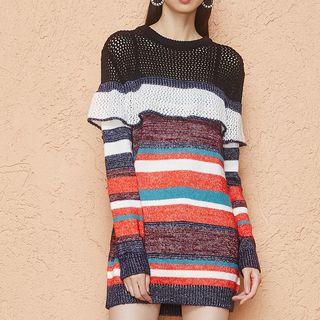 Ruffle-trim Striped Mini Sweater Dress