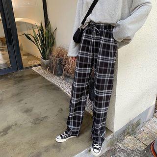 Plaid Loose-fit Pants Black & White - One Size