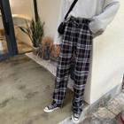 Plaid Loose-fit Pants Black & White - One Size