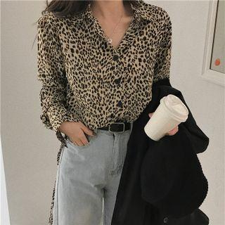 Long-sleeve Leopard Blouse Leopard - One Size