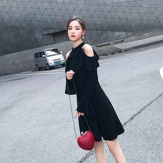Halter Bell-sleeve Mini A-line Dress