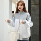 Embroidered Two-tone Zip Jacket Gray & White - One Size