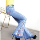 Flower Embroidered Bell Bottom Jeans