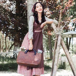 Set: 3/4-sleeve Paneled Midi A-line Dress + Headscarf