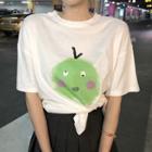 Short-sleeve Cartoon Print Slit T-shirt