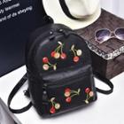 Embroidered Faux Leather Backpack Cherry - One Size