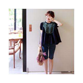 Star Pattern Knit-panel A-line Top
