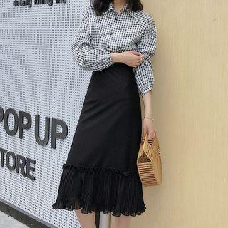 Set: Plaid Shirt + Plain Midi Skirt