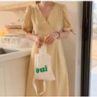 V-neck Short-sleeve Dotted Slim-fit Dress