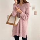 V-neck Long Boucle Knit Top