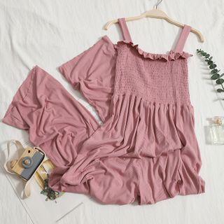 Strappy Shirred Frill Trim Jumpsuit