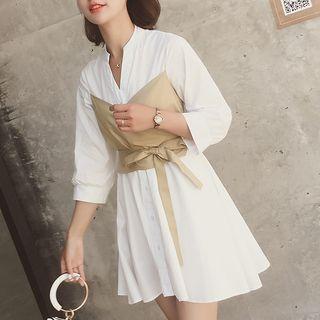 Color Panel 3/4 Sleeve Shirt Dress