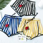 Flower Embroidered Striped Loose-fit Shorts