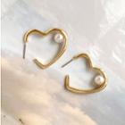 Faux Pearl Alloy Heart Earring 1 Pair - Earrings - Gold - One Size