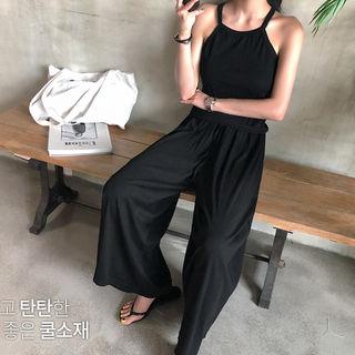 Set: Halter Top + Drawcord-waist Culottes