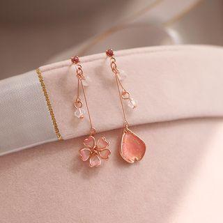 Non-matching 925 Sterling Silver Sakura & Petal Dangle Earring