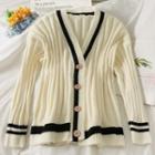 Contrasted Ribbed-knit Cardigan