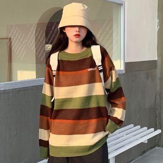 Long-sleeve Oversize Contrast Knit Sweater