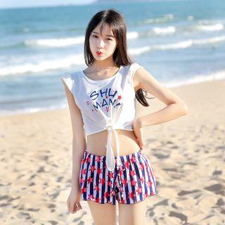 Couple Matching Printed Swim Shorts / Set: Printed Bikini + T-shirt