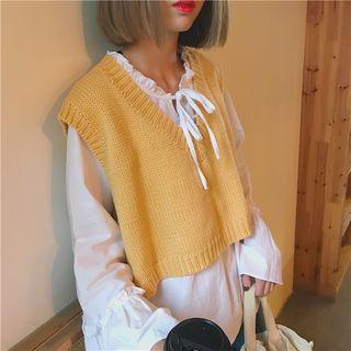 Bell-sleeve Blouse / Cropped Knit Vest